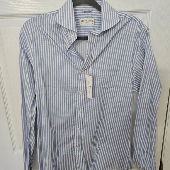 JOHN HENRIC Striped Shirt 15 - 38 White/Blue Stripe Shirts Office Work - Picture 1 of 1